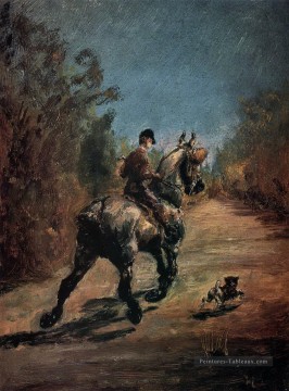 cheval et cavalier avec un petit Chien 1879 Toulouse Lautrec Henri de Peinture à l'huile